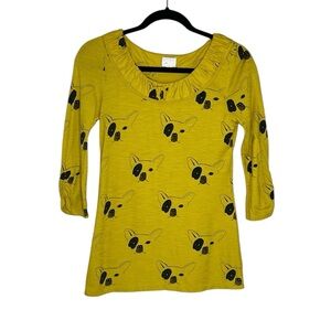 ANTHROPOLOGIE Postmark Frenchie Dog Print 3/4 sleeve Top size XS